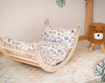 Triangle d'escalade pliable 3 en 1, arche avec oreiller, rampe/toboggan en pierre, grimpeur Montessori, salle de sport pour bébé en bois, jouets Montessori, cadeau pour enfants