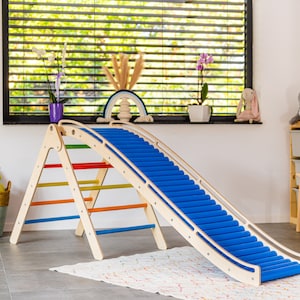 Sensory Toys, Kids Toys, Montessori Toys, Rolling Slide with Climbing Triangle, Pickler Triangle with attachement Slide, Indoor playground
