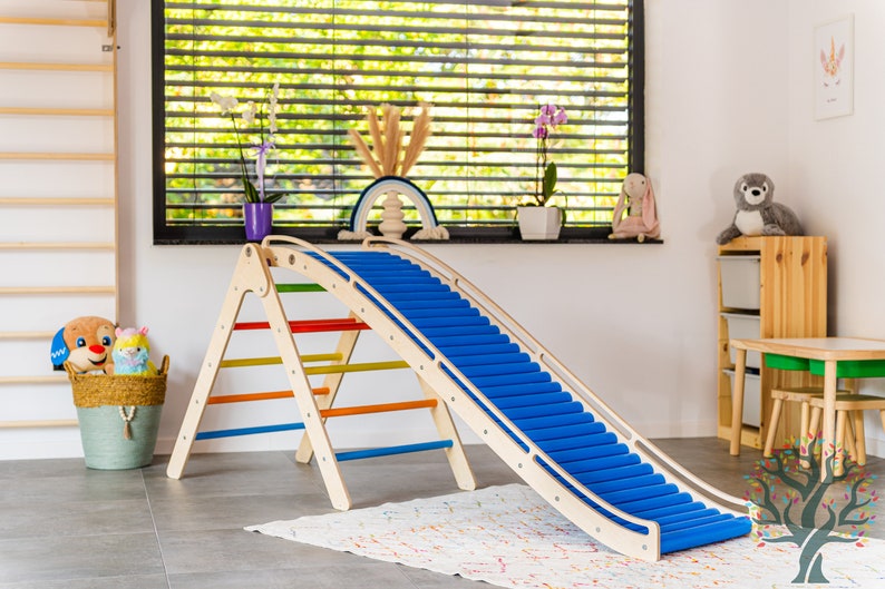 Sensory Toys, Kids Toys, Montessori Toys, Rolling Slide with Climbing Triangle, Pickler Triangle with attachement Slide, Indoor playground