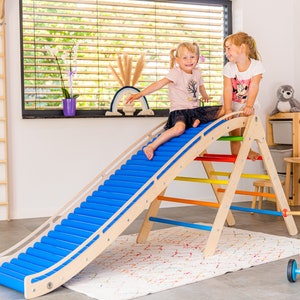 Sensory Toys, Kids Toys, Montessori Toys, Rolling Slide with Climbing Triangle, Pickler Triangle with attachement Slide, Indoor playground