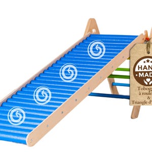 Montessori Rolling Slide with Climbing Triangle, Handmade Wood Playset