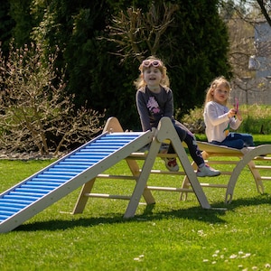 4in1 SET Large Rolling Slide with foldable Climbing Triangle & Arch, wooden baby gym dedicated for 1-10 years old toddler Playground