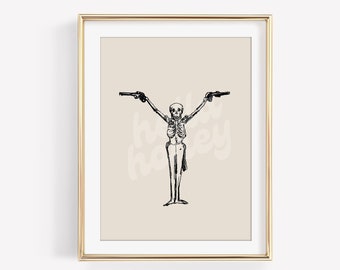 Western Skeleton Digital Download - Wall Print - Off white and black Wall Art Print