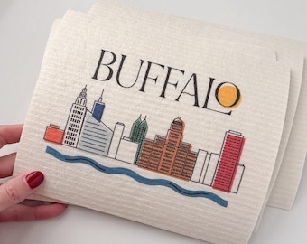 Buffalo Skyline Swedish Dish Towel. Buffalo, New York Gift.