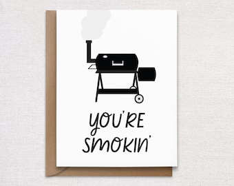 BBQ Meat Smoker Greeting Card. BBQ Card.. Valentine's Day Card.