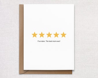 Five Stars Mother's Day Card. Mom's Day Greeting Card.