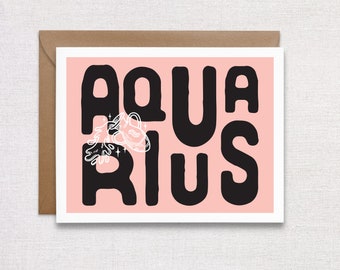 Aquarius Zodiac Birthday Card. Happy Birthday Astrology Greeting Card