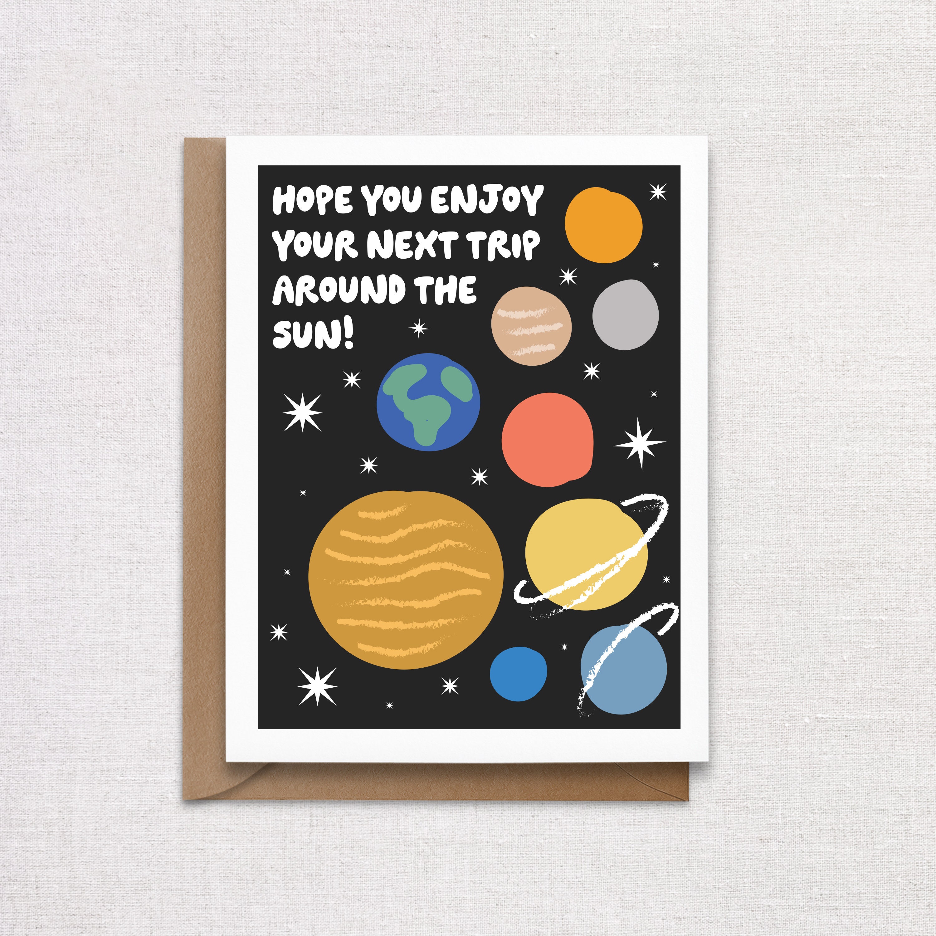 Planets Birthday Card. Another trip around the sun greeting card.
