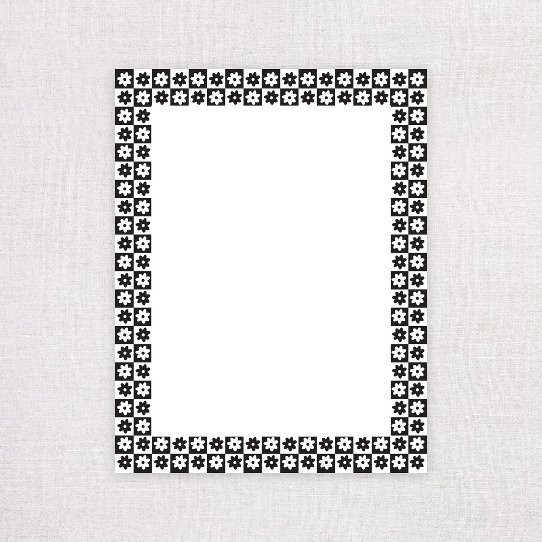 Black and White Checkered Flower Pattern Notepad Etsy