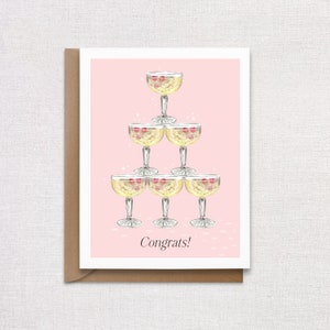 Just Engaged Champagne Congratulations Greeting Card. Newly Engaged Card.