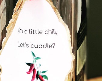 Soy un poco chili, ¿nos abrazamos? Adorno de botella de ostra