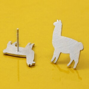 Silver Alpaca Earrings Llama Studs Quirky Animal Jewelry Artisan handcrafted jewelry animalistic style gift for nature lover