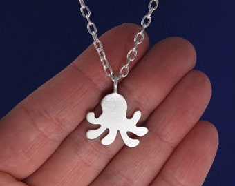 Octopus necklace silver chain pendant. Marine jewelry, nautical necklace, gift for water lover