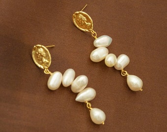 Handmade Golden Pearl drop Earrings –Unique Natural Pearls |