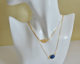 Handmade natural gemstone necklace/Olive-shaped citrine necklace/lapis lazuli choker/delicate crystal necklace/Zodiac Necklace for Women/