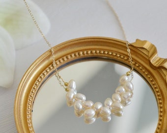 Freshwater Pearl Necklace, Natural Growth Design, Copper Chain, Romantic Gift for Her