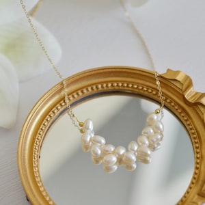 Handmade natural pearl necklace,14k Gold Pearl Necklace, Dainty Freshwater Pearl Necklace, Tiny Pearl Necklace, Bridesmaid Gifts/