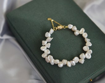 Petal Pearl Bracelet Baroque Freshwater Pearl Gold Vermeil Magnetic Clasp Adjustable Dainty Gift for Her