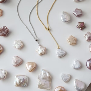 Sterling silver chain/Heart Pearl Y Necklace/ Star pearl Pendant Necklace/ Adjustable Necklace/ Minimalist Necklace/ Wedding Necklace/