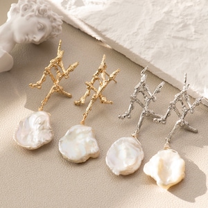 Handmade Baroque Pearl Drop Earrings/ Petal & Branch Pearl Dangle Earrings/ Bridal Earrings/ Bridesmaids gift/ Wedding Earring/ Gift for her