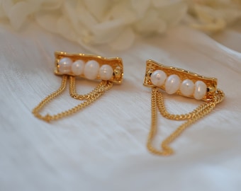 Handgemachte natürliche Perlen Quasten Ohrringe / echte Süßwasserperlen / goldene Quastenohrringe / spezielles Design