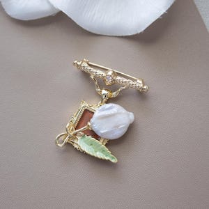 Rosa Damascena Flower Pearl Brooch Oil Painting Pearl Brooch Corsage Pin Jacket Accessories Genuine Pearl gift for mom birthday gift for her