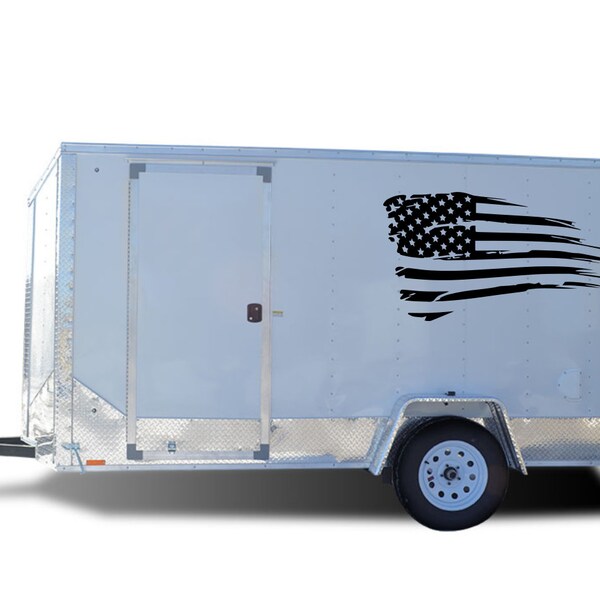 Distressed American Flag Vinyl Decal Sticker Graphic for Race Trailer Cargo Trailer RV