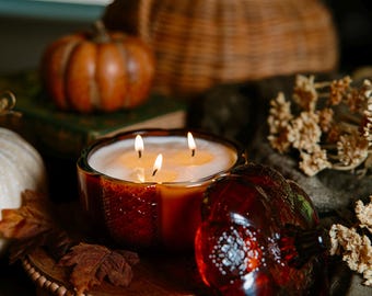 Amber Glass Pumpkin Candle, Coconut Soy Candle, Autumn Scent, Pumpkin