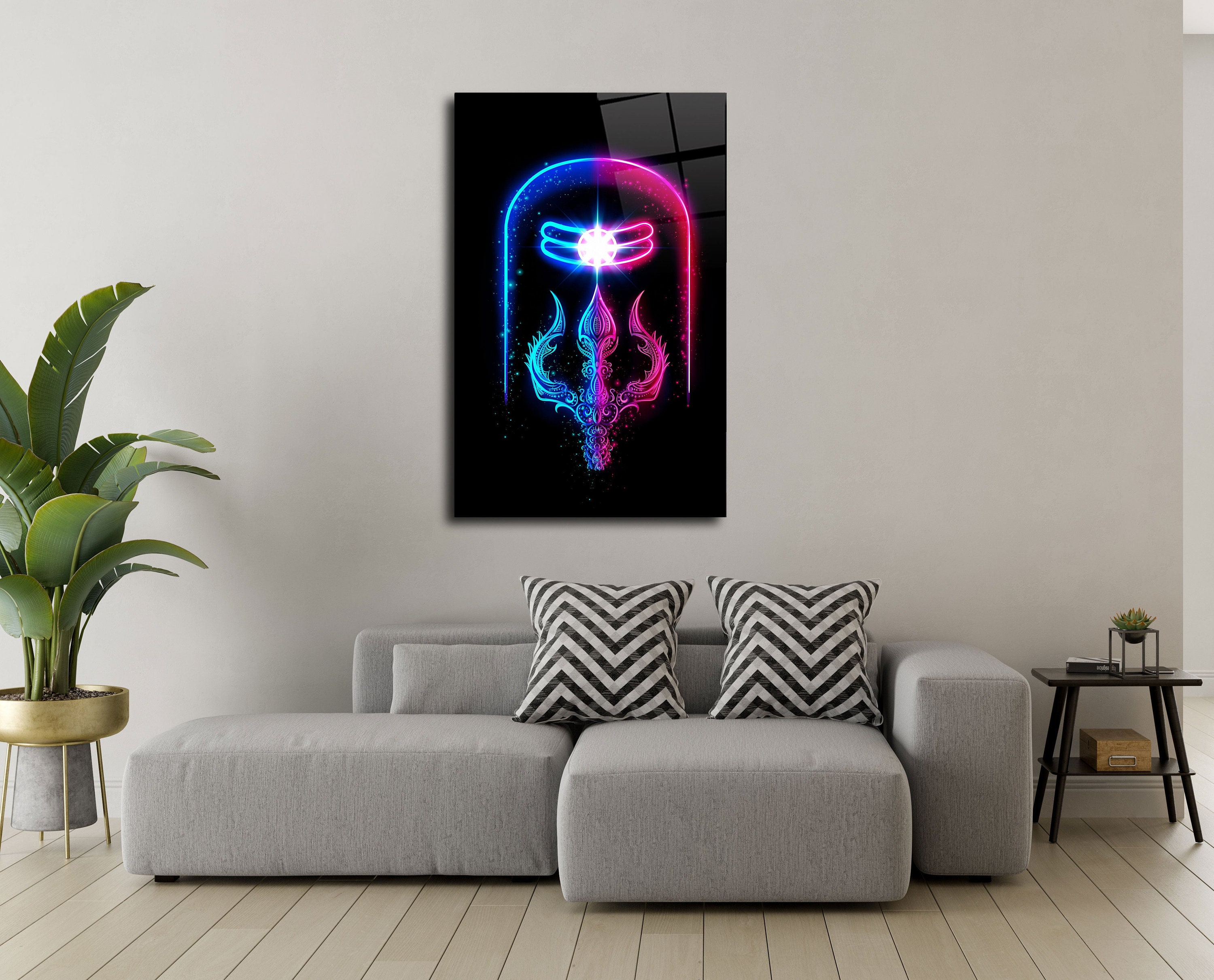 Lord Shiva Lingam and Trishul Glass Wall Art - Symbolic Divine