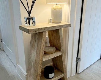 Narrow console table, small console table, slim rustic side table, end table, bathroom storage unit, towel holder, bathroom vanity,
