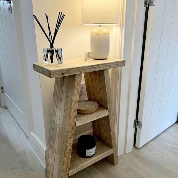 Narrow console table, small console table, slim rustic side table, end table, bathroom storage unit, towel holder, bathroom vanity,