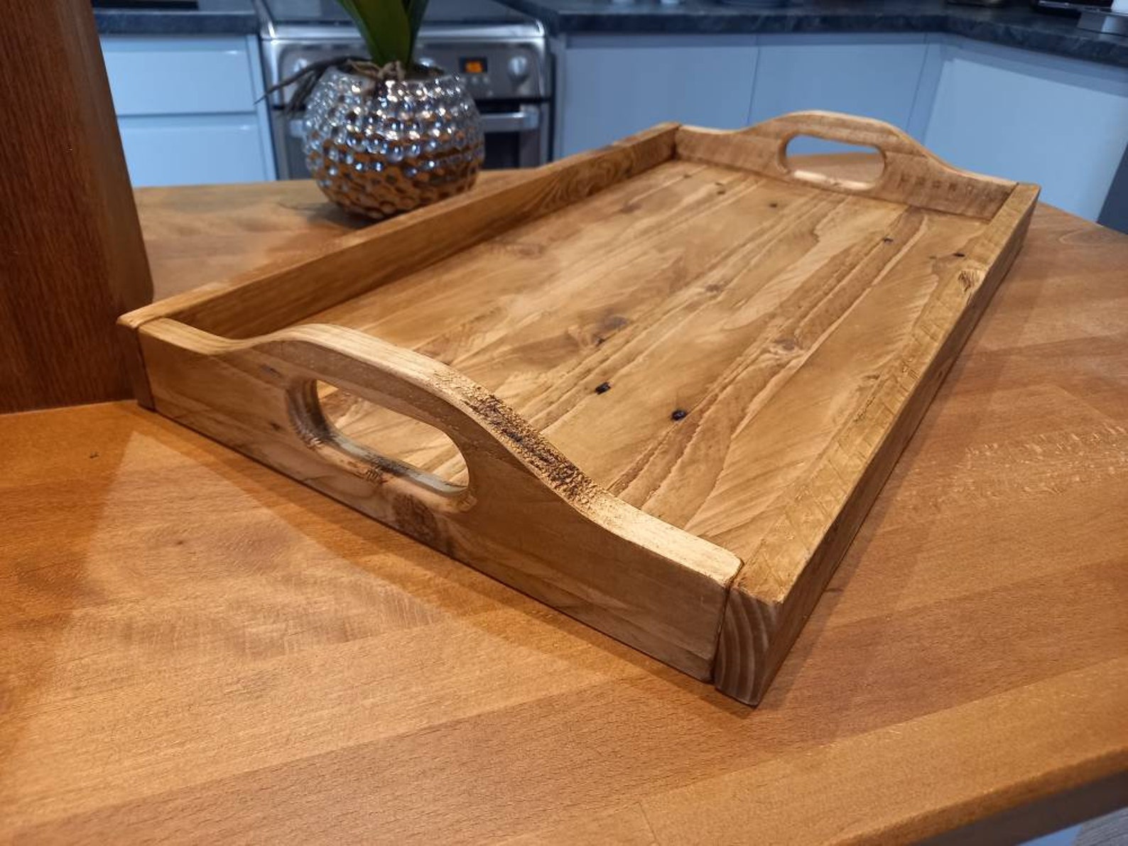 Large Rustic Wooden Serving Tray Large Tray With Handles Etsy UK