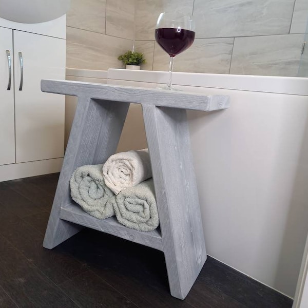 Mueble de almacenamiento de baño de madera hecho a mano banco taburete de baño rústico