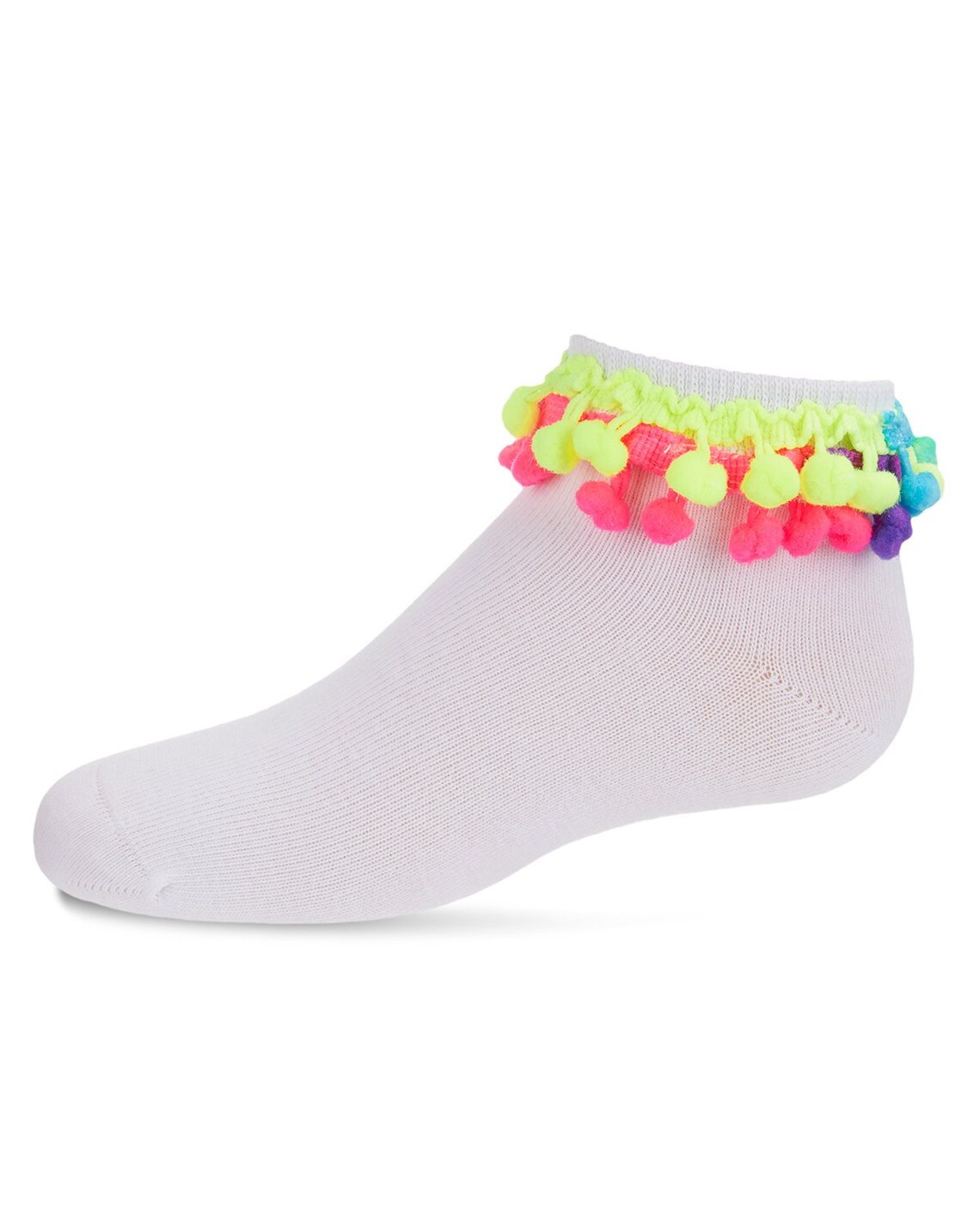 Neon Multi Pom Pom White Girls Anklet Sock Etsy