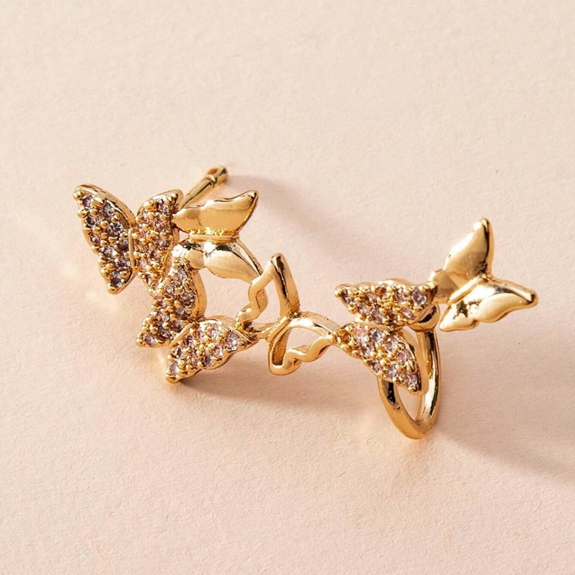 Butterfly clips Earrings Gold Color ear clip for Women Gold Etsy