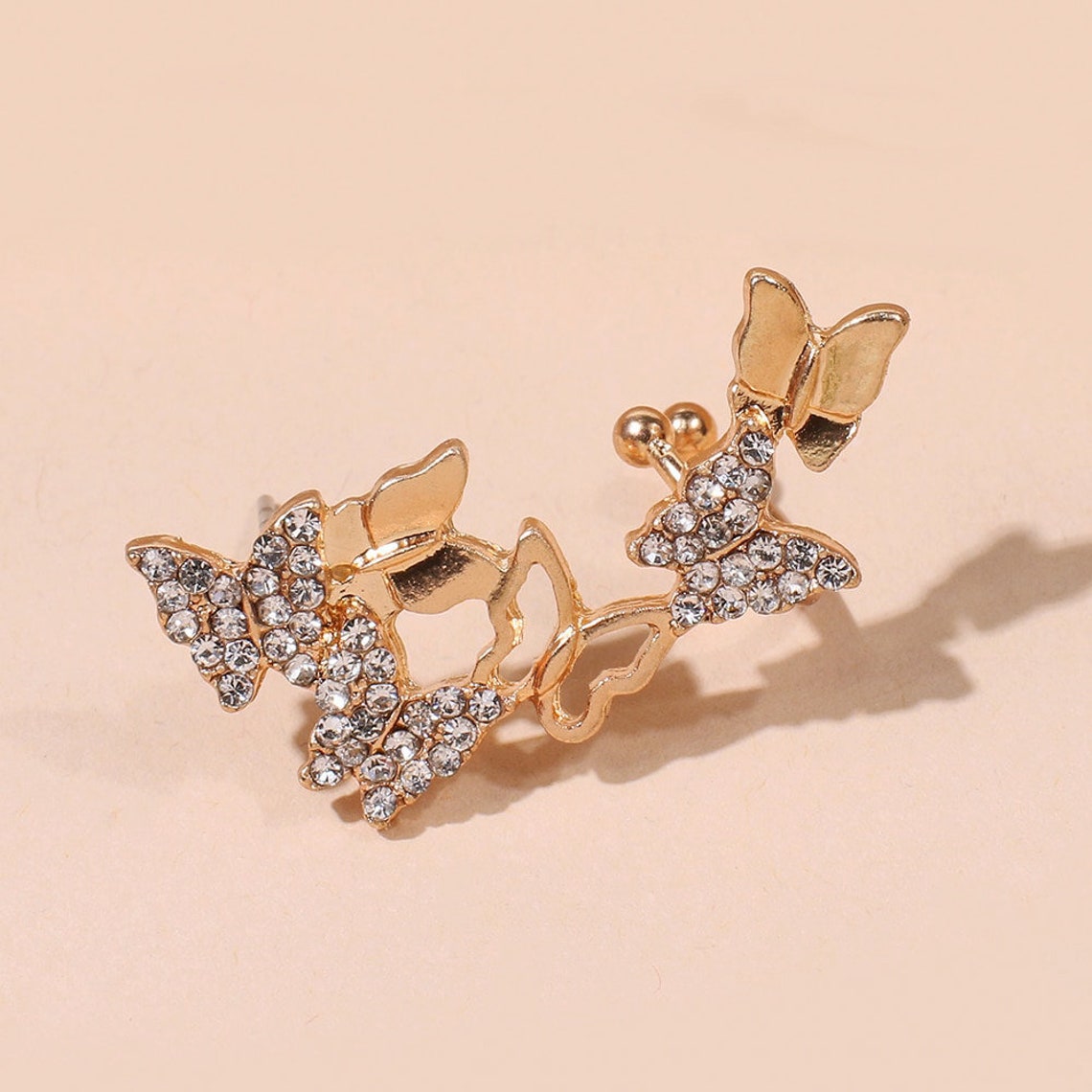 Butterfly clips Earrings Gold Color ear clip for Women Gold Etsy