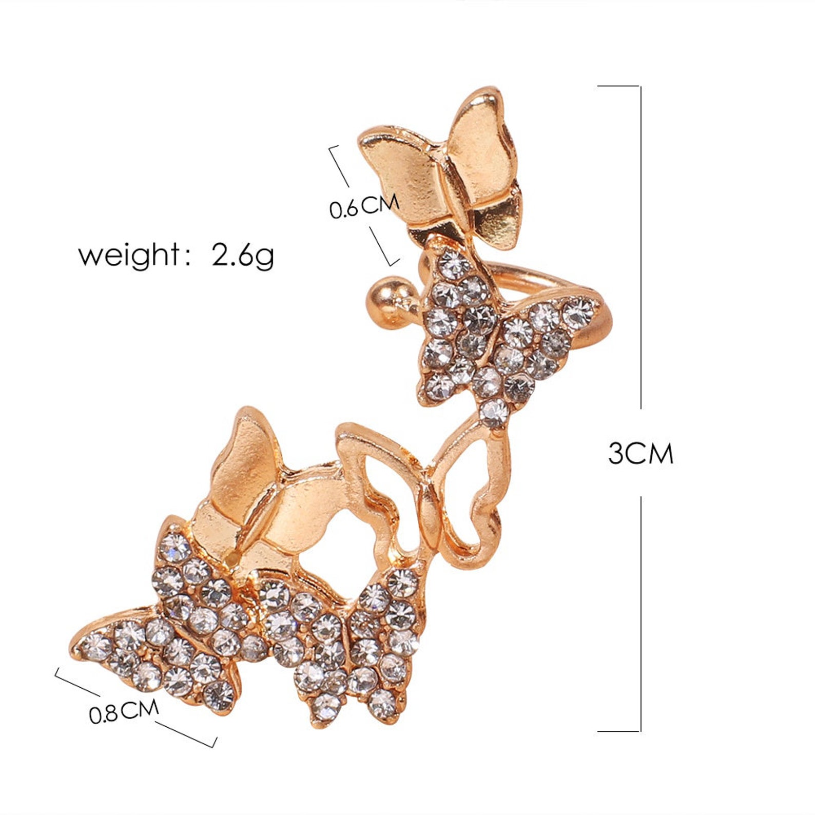 Butterfly clips Earrings Gold Color ear clip for Women Gold | Etsy