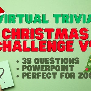 Christmas Trivia V4 Zoom Powerpoint 35 Questions Virtual Trivia - Play at Fun Holiday Parties - Virtual Christmas Pub Trivia Questions. Fun!