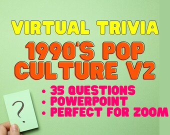 Trivia virtual sobre la cultura pop de los 90: juegue 35 preguntas de trivia de pub sobre películas, películas y cultura pop de los noventa - Powerpoint Play en línea hoy