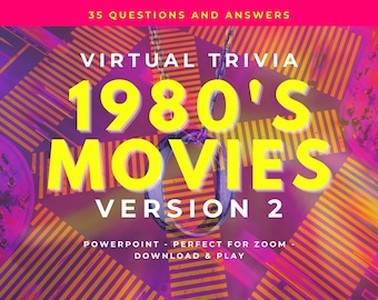 Trivia de películas de los 80 V2 Zoom Powerpoint 35 preguntas Trivia virtual - Jugar en línea Trivia de películas de los 80 - Diversión para fiestas de cumpleaños Descargar juegos