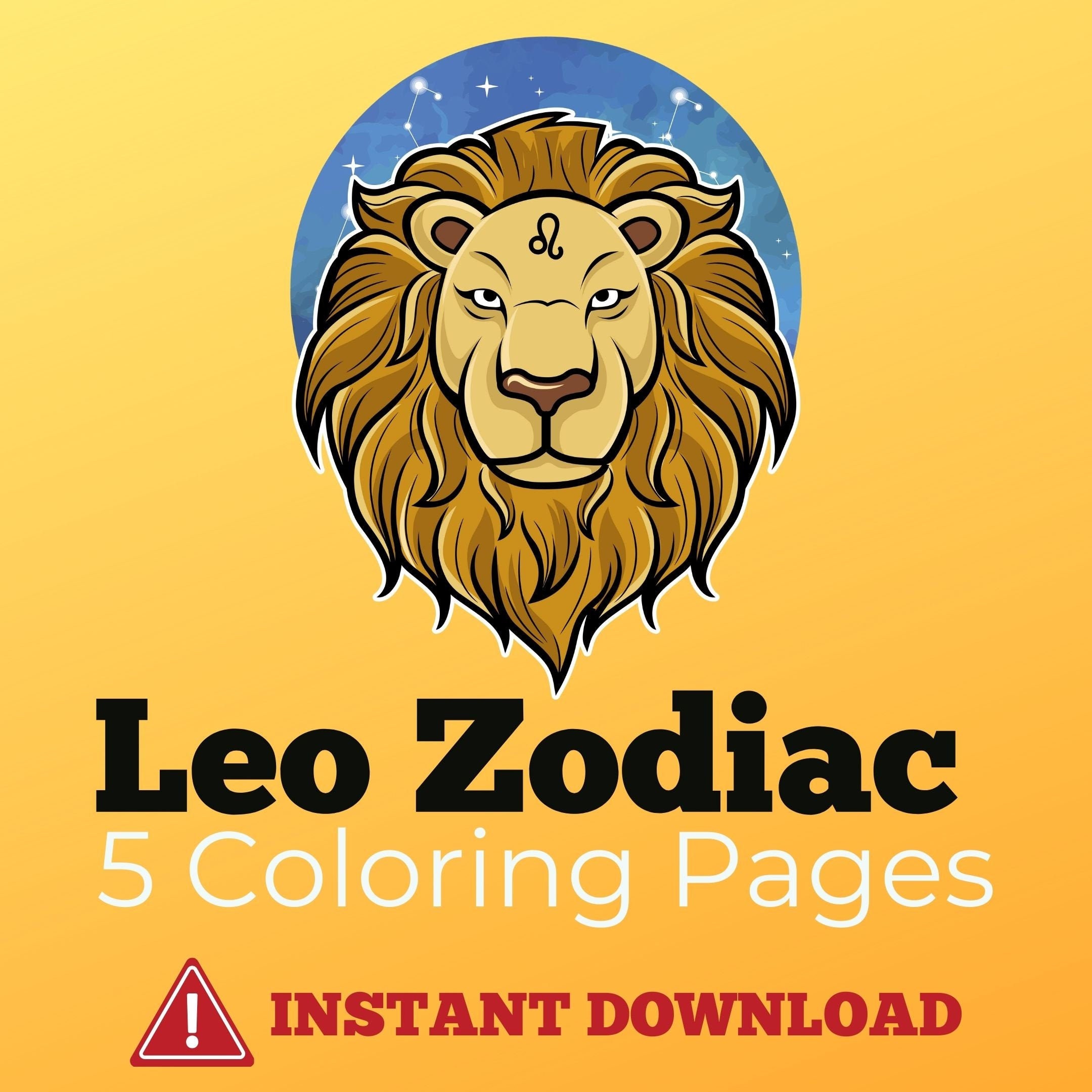 leo zodiac coloring pages digital printable pdfs 5 awesome etsy