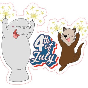 4th of July Manatee and Otter Sticker