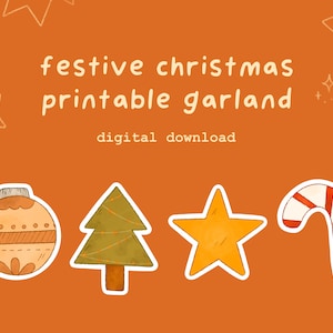 festive printable garland | digital garland printable, christmas craft, festive bunting, DIY christmas festive decor, cottagecore, xmas diy