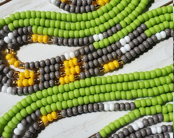 Open Roads... Green, gray, white and yellow waistbeads