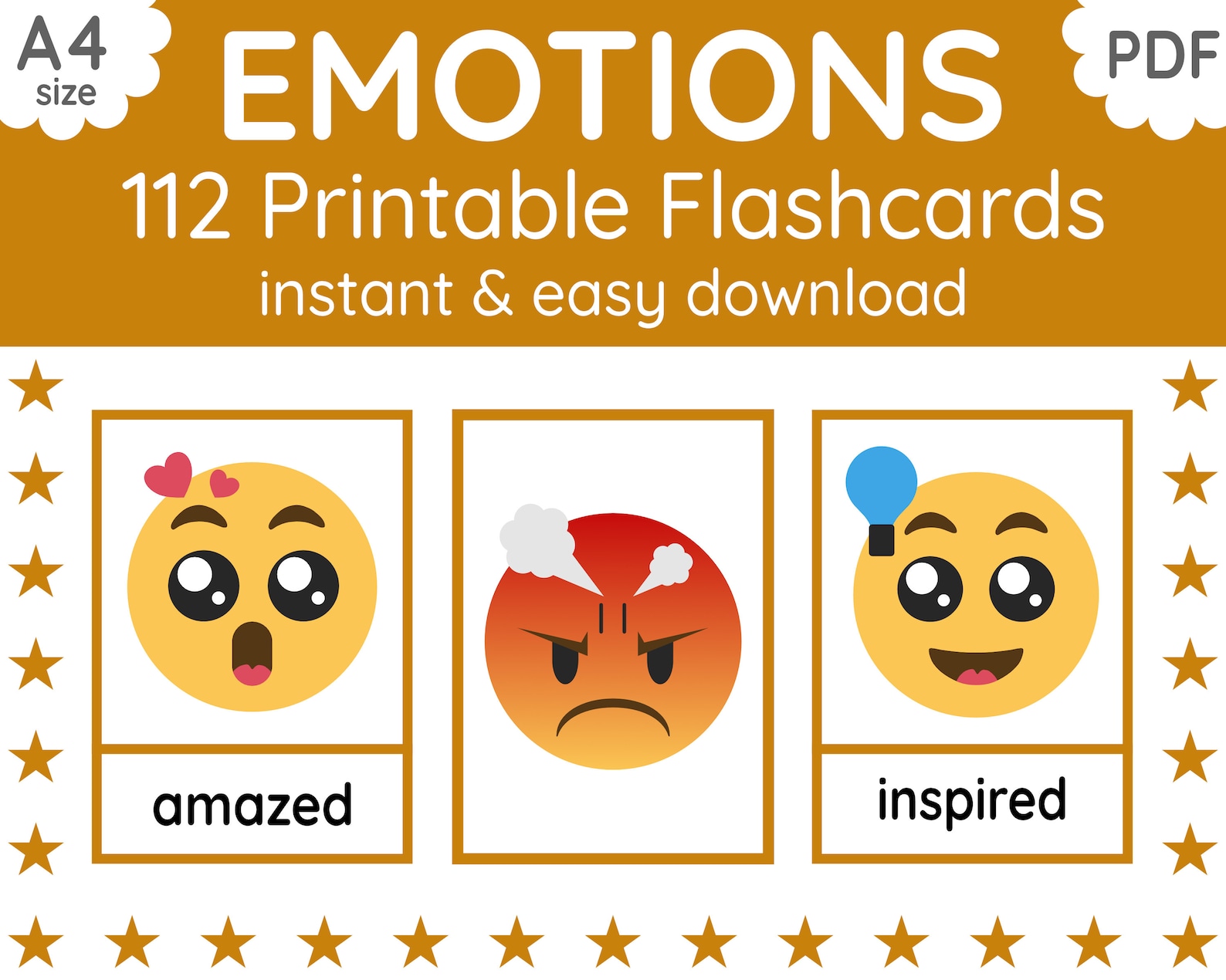112 FEELINGS & EMOTIONS Flashcards Emoticons Emojis Printable Flashcards Flashcards for Kids