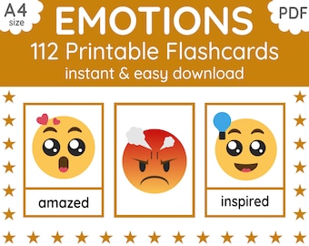 Flashcards 112 Gevoelens en emoties voor kinderen | Engels lesgeven (digitale pdf-download)
