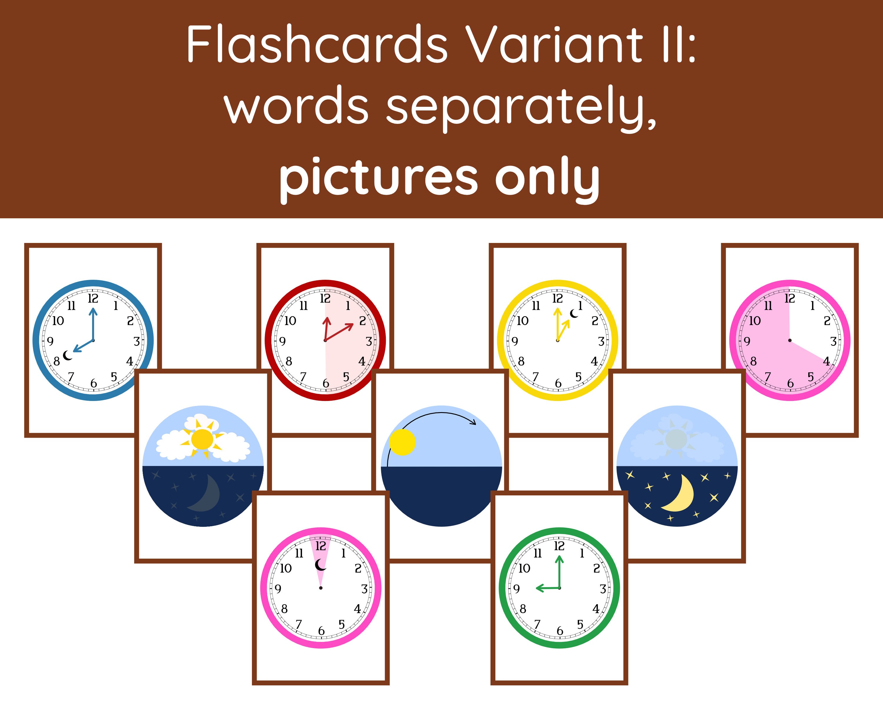 64 CLOCK TIME Flashcards Hours Parts of Day Printable Etsy