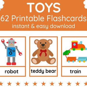 62 Tarjetas didácticas de JUGUETES / Tarjetas didácticas imprimibles / Tarjetas didácticas para niños / Enseñanza de inglés