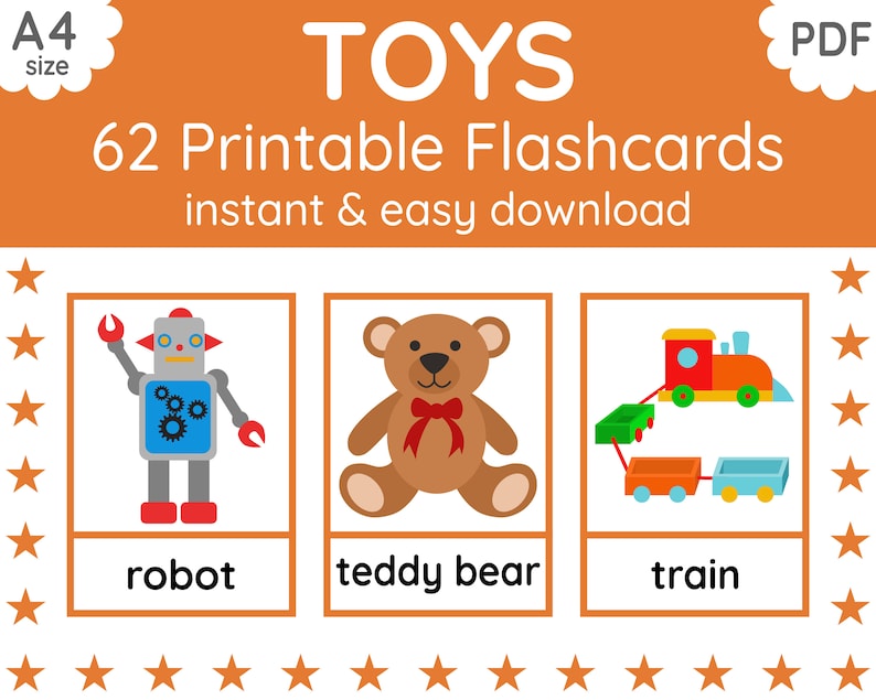 62 TOYS Flashcards Printable Flashcards Flashcards for Kids English Teaching image 1