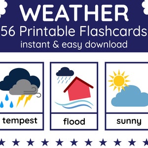 56 Flashcards MÉTÉO | Flashcards de température (*F et *C) | Flashcards imprimables | Flashcards pour les enfants | Enseignement de l'anglais